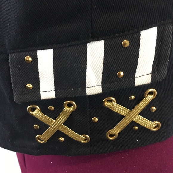 David David Black Denim Jeans Vintage White Stripe Vest Gold Trim Women’s L - Picture 6 of 10